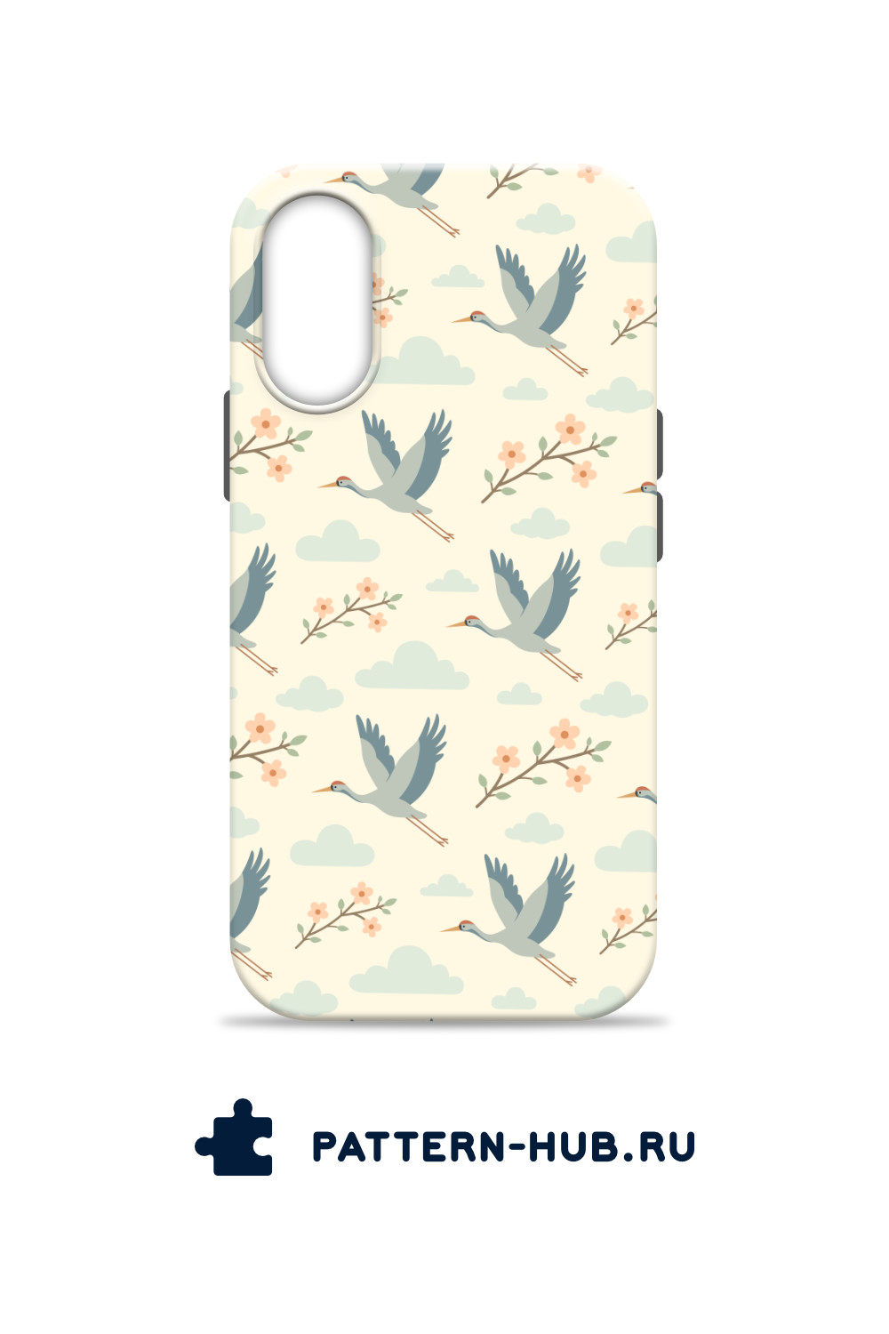 Phone Case With Spring Pattern And Crane